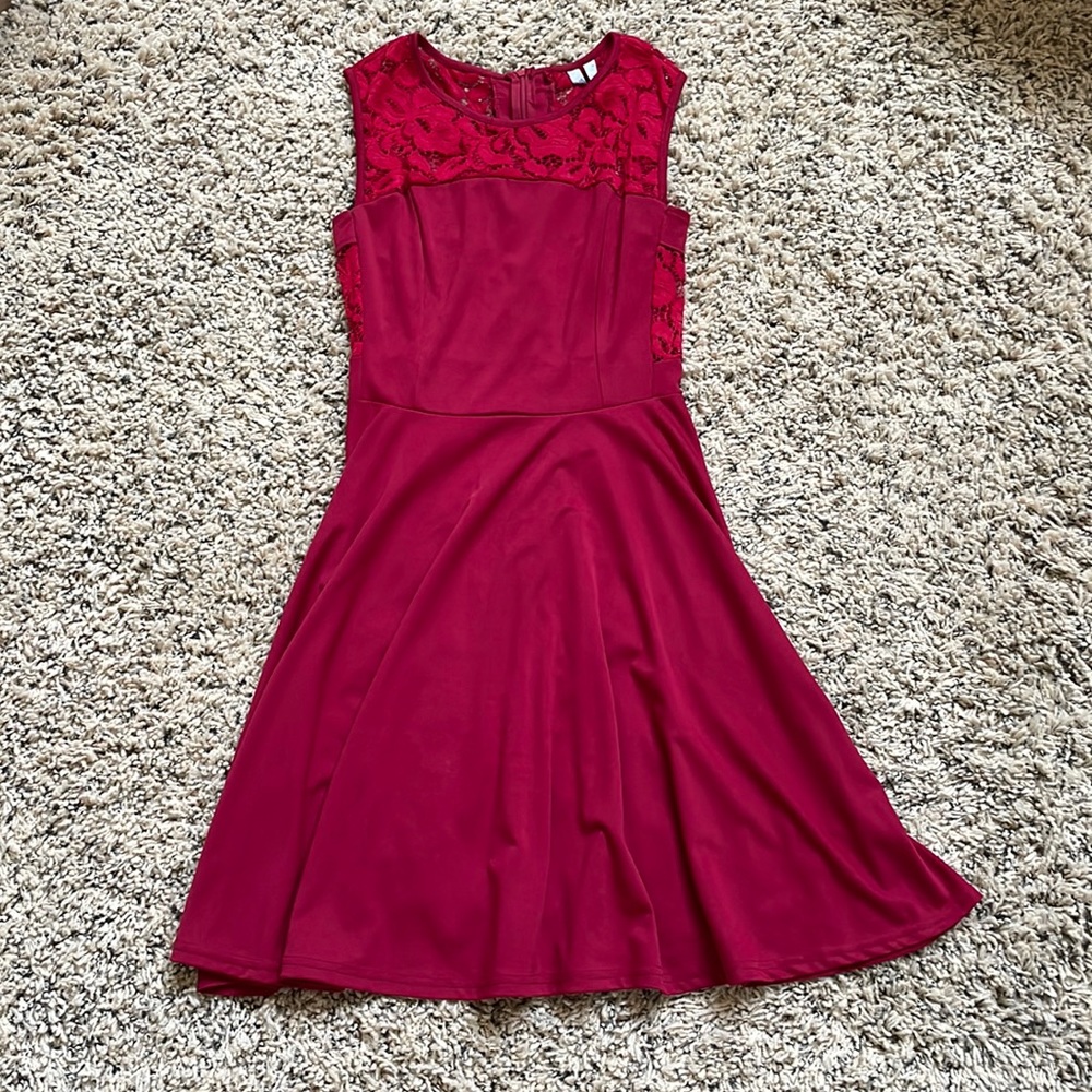Red Lace Flare Mini Dress Size S